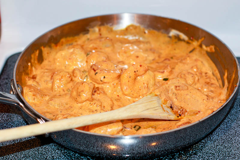 Grilled Ny Strip Steak Smothered In A Spicy Shrimp Sauce 